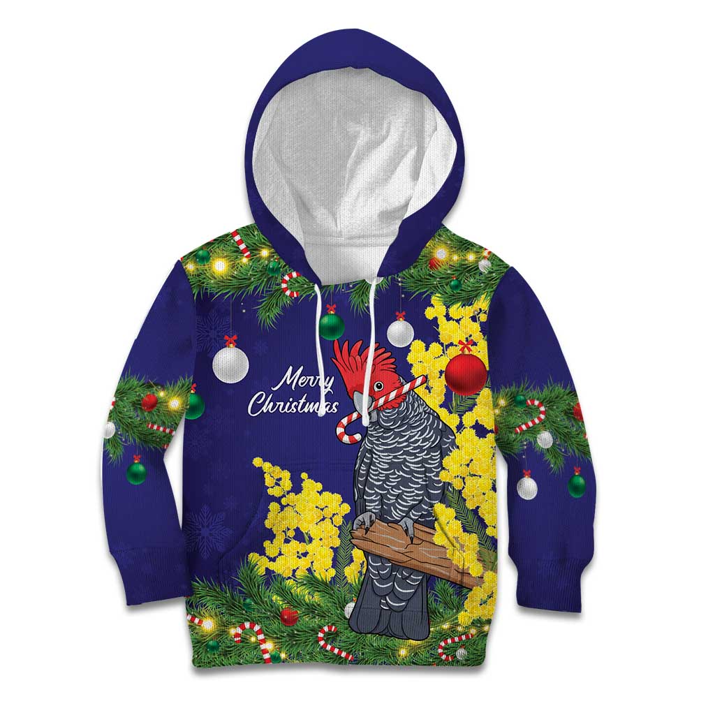 Australia Gang-gang Cockatoo Christmas Kid Hoodie Callocephalon Fimbriatum Golden Wattle Blue - Aussie Hoodie