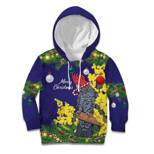 Australia Gang-gang Cockatoo Christmas Kid Hoodie Callocephalon Fimbriatum Golden Wattle Blue - Aussie Hoodie