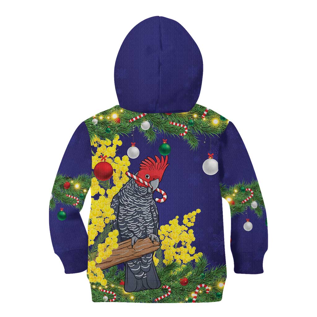 Australia Gang-gang Cockatoo Christmas Kid Hoodie Callocephalon Fimbriatum Golden Wattle Blue - Aussie Hoodie