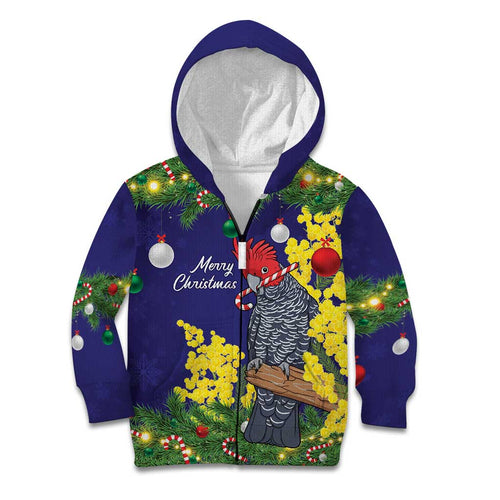Australia Gang-gang Cockatoo Christmas Kid Hoodie Callocephalon Fimbriatum Golden Wattle Blue - Aussie Hoodie