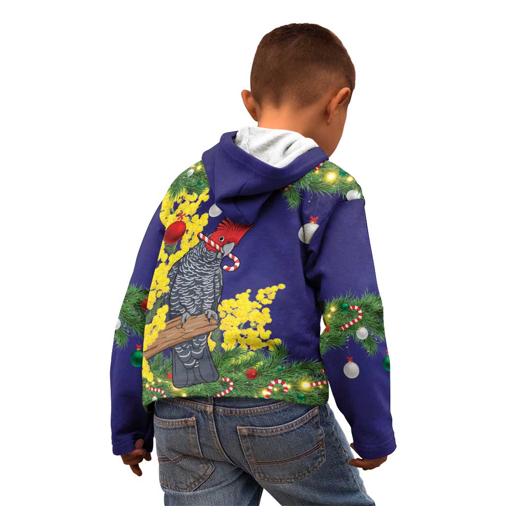 Australia Gang-gang Cockatoo Christmas Kid Hoodie Callocephalon Fimbriatum Golden Wattle Blue - Aussie Hoodie