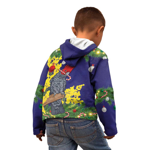 Australia Gang-gang Cockatoo Christmas Kid Hoodie Callocephalon Fimbriatum Golden Wattle Blue - Aussie Hoodie