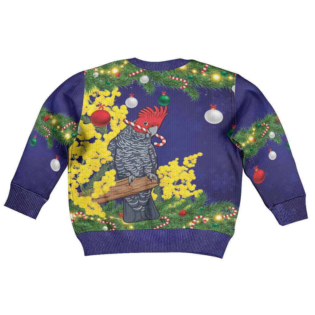 Australia Gang-gang Cockatoo Christmas Kid Ugly Christmas Sweater Callocephalon Fimbriatum Golden Wattle Blue - Aussie Hoodie