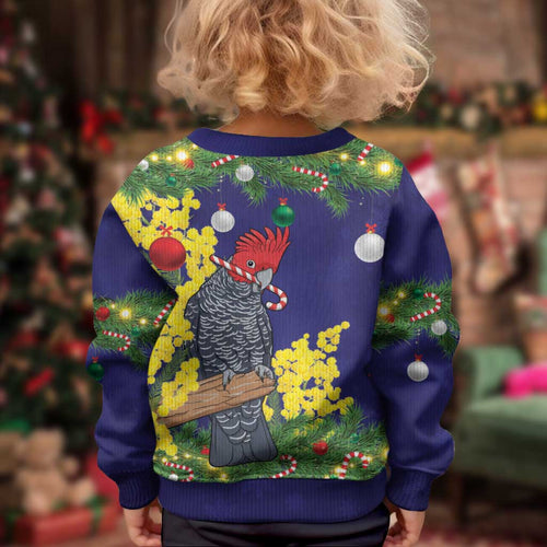 Australia Gang-gang Cockatoo Christmas Kid Ugly Christmas Sweater Callocephalon Fimbriatum Golden Wattle Blue - Aussie Hoodie