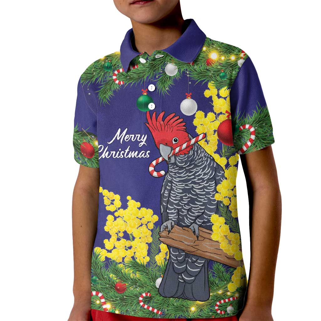 Australia Gang-gang Cockatoo Christmas Kid Polo Shirt Callocephalon Fimbriatum Golden Wattle Blue - Aussie Hoodie