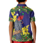 Australia Gang-gang Cockatoo Christmas Kid Polo Shirt Callocephalon Fimbriatum Golden Wattle Blue - Aussie Hoodie