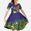 Australia Gang-gang Cockatoo Christmas Kid Short Sleeve Dress Callocephalon Fimbriatum Golden Wattle Blue - Aussie Hoodie