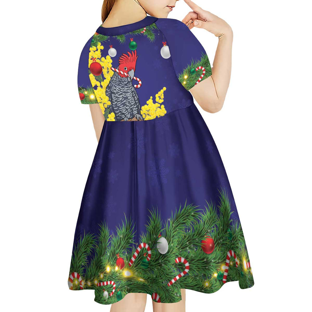 Australia Gang-gang Cockatoo Christmas Kid Short Sleeve Dress Callocephalon Fimbriatum Golden Wattle Blue - Aussie Hoodie
