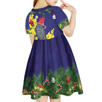 Australia Gang-gang Cockatoo Christmas Kid Short Sleeve Dress Callocephalon Fimbriatum Golden Wattle Blue - Aussie Hoodie