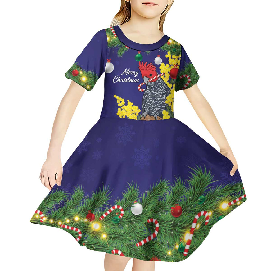 Australia Gang-gang Cockatoo Christmas Kid Short Sleeve Dress Callocephalon Fimbriatum Golden Wattle Blue - Aussie Hoodie