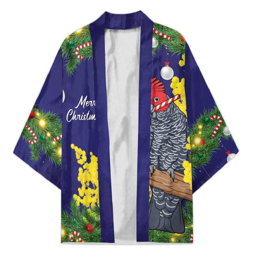 Australia Gang-gang Cockatoo Christmas Kimono Callocephalon Fimbriatum Golden Wattle Blue - Aussie Hoodie