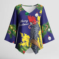 Australia Gang-gang Cockatoo Christmas Kimono Sleeve Blouse Callocephalon Fimbriatum Golden Wattle Blue - Aussie Hoodie