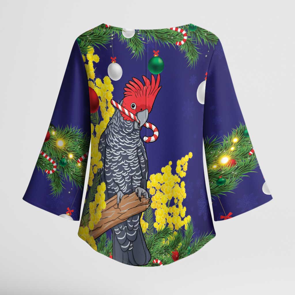 Australia Gang-gang Cockatoo Christmas Kimono Sleeve Blouse Callocephalon Fimbriatum Golden Wattle Blue - Aussie Hoodie