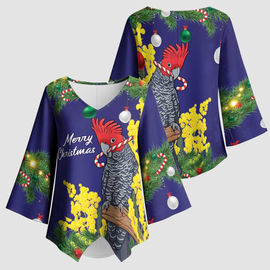 Australia Gang-gang Cockatoo Christmas Kimono Sleeve Blouse Callocephalon Fimbriatum Golden Wattle Blue - Aussie Hoodie