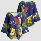Australia Gang-gang Cockatoo Christmas Kimono Sleeve Blouse Callocephalon Fimbriatum Golden Wattle Blue - Aussie Hoodie