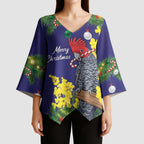 Australia Gang-gang Cockatoo Christmas Kimono Sleeve Blouse Callocephalon Fimbriatum Golden Wattle Blue - Aussie Hoodie
