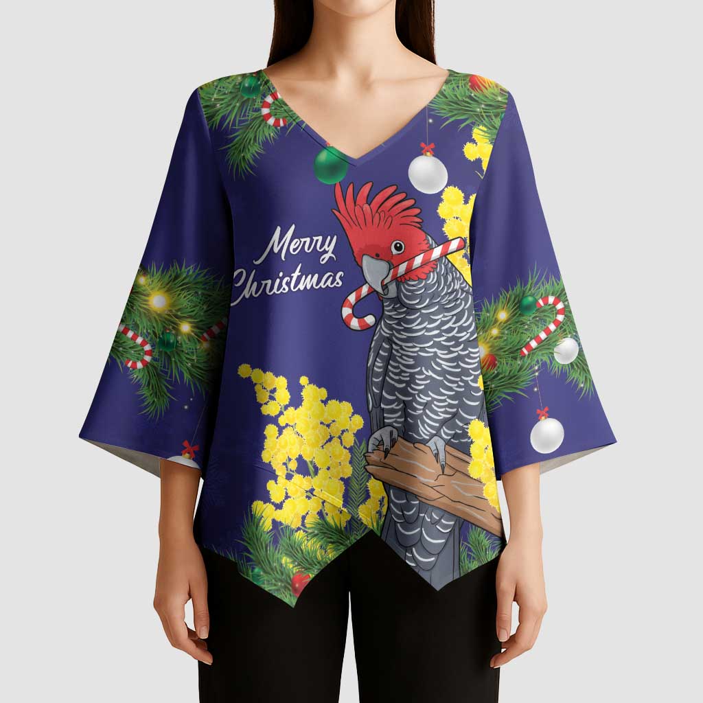 Australia Gang-gang Cockatoo Christmas Kimono Sleeve Blouse Callocephalon Fimbriatum Golden Wattle Blue - Aussie Hoodie