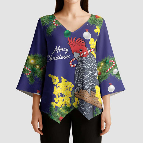 Australia Gang-gang Cockatoo Christmas Kimono Sleeve Blouse Callocephalon Fimbriatum Golden Wattle Blue - Aussie Hoodie