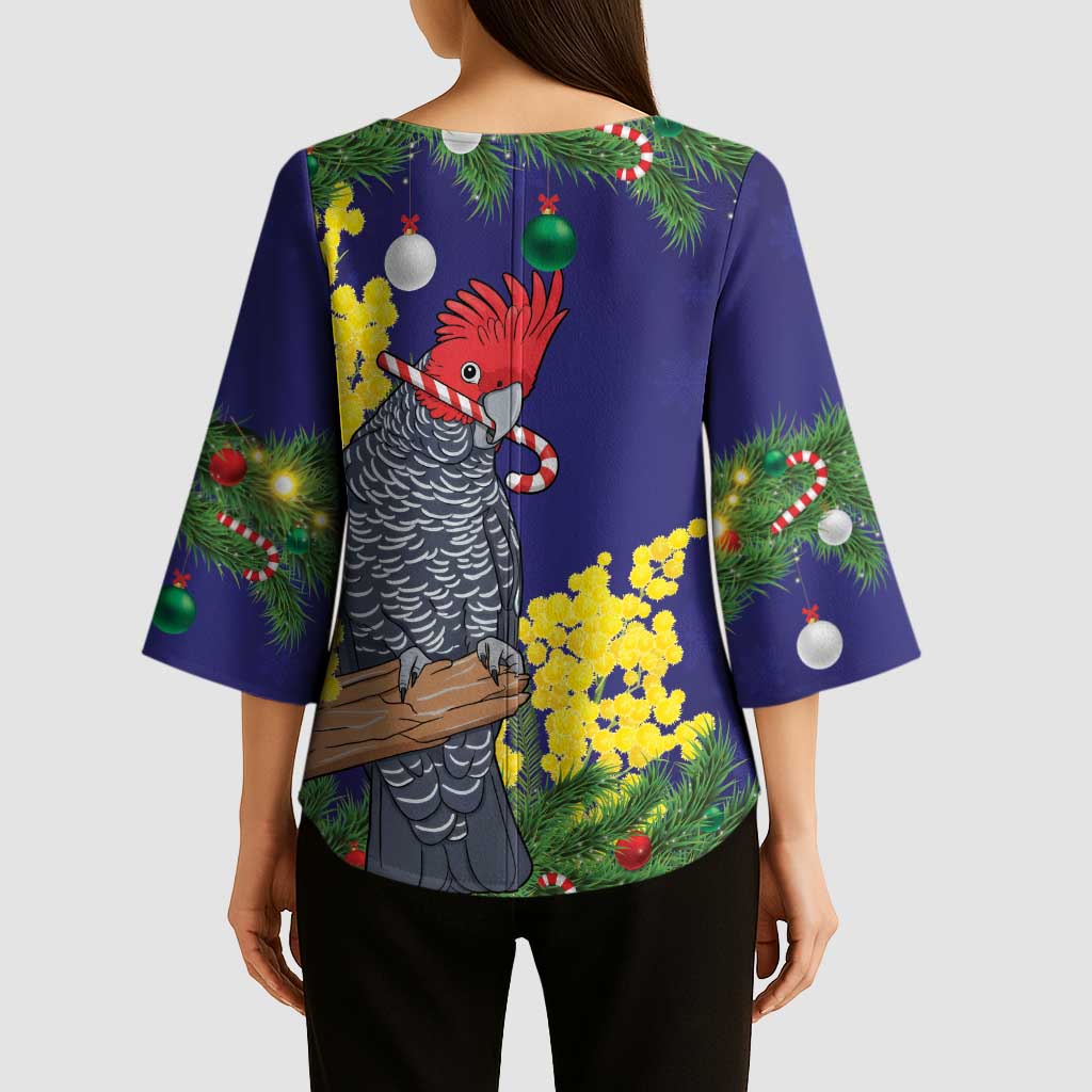 Australia Gang-gang Cockatoo Christmas Kimono Sleeve Blouse Callocephalon Fimbriatum Golden Wattle Blue - Aussie Hoodie