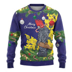 Australia Gang-gang Cockatoo Christmas Ugly Christmas Sweater Callocephalon Fimbriatum Golden Wattle Blue - Aussie Hoodie