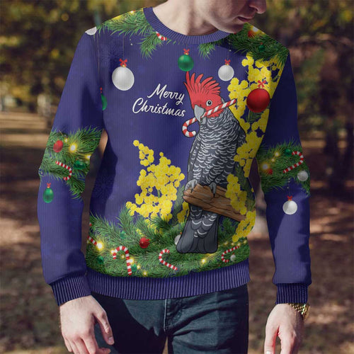 Australia Gang-gang Cockatoo Christmas Ugly Christmas Sweater Callocephalon Fimbriatum Golden Wattle Blue - Aussie Hoodie