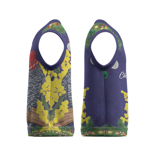 Australia Gang-gang Cockatoo Christmas Knitted V-Neck Vest Callocephalon Fimbriatum Golden Wattle Blue - Aussie Hoodie