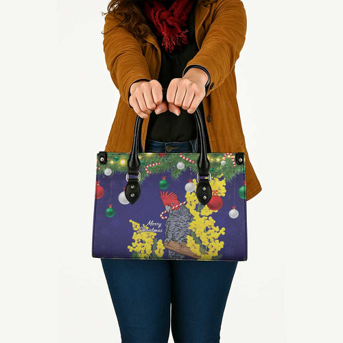 Australia Gang-gang Cockatoo Christmas Leather Bag Callocephalon Fimbriatum Golden Wattle Blue - Aussie Hoodie