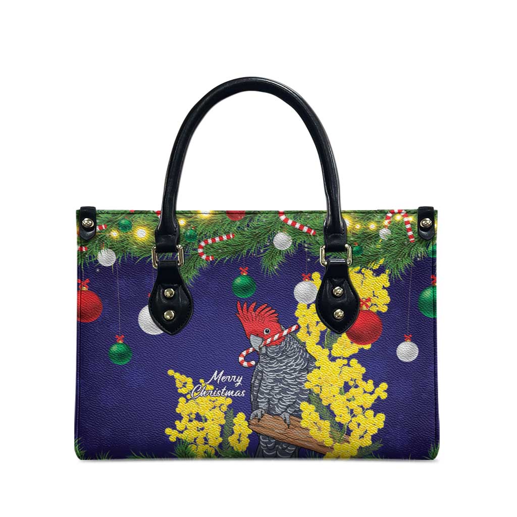Australia Gang-gang Cockatoo Christmas Leather Bag Callocephalon Fimbriatum Golden Wattle Blue - Aussie Hoodie