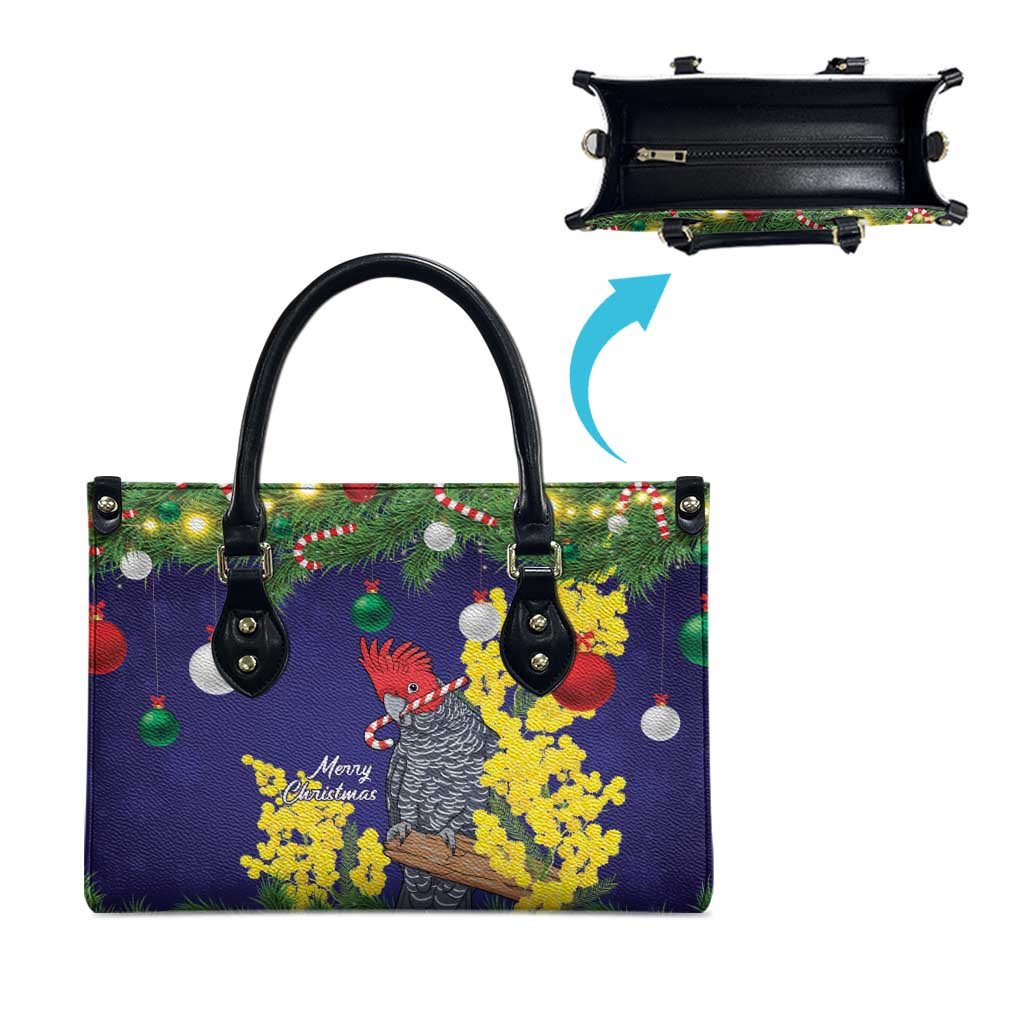 Australia Gang-gang Cockatoo Christmas Leather Bag Callocephalon Fimbriatum Golden Wattle Blue - Aussie Hoodie