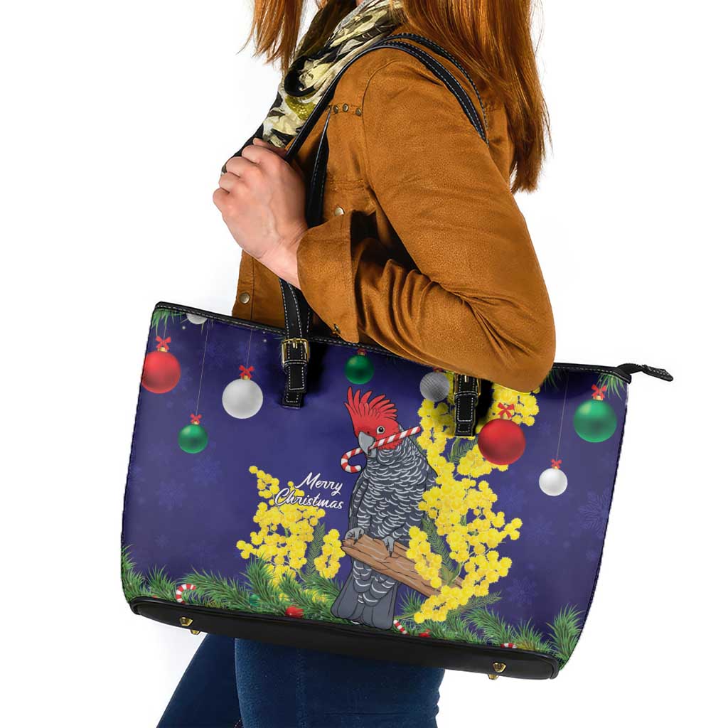 Australia Gang-gang Cockatoo Christmas Leather Tote Bag Callocephalon Fimbriatum Golden Wattle Blue - Aussie Hoodie