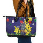Australia Gang-gang Cockatoo Christmas Leather Tote Bag Callocephalon Fimbriatum Golden Wattle Blue - Aussie Hoodie