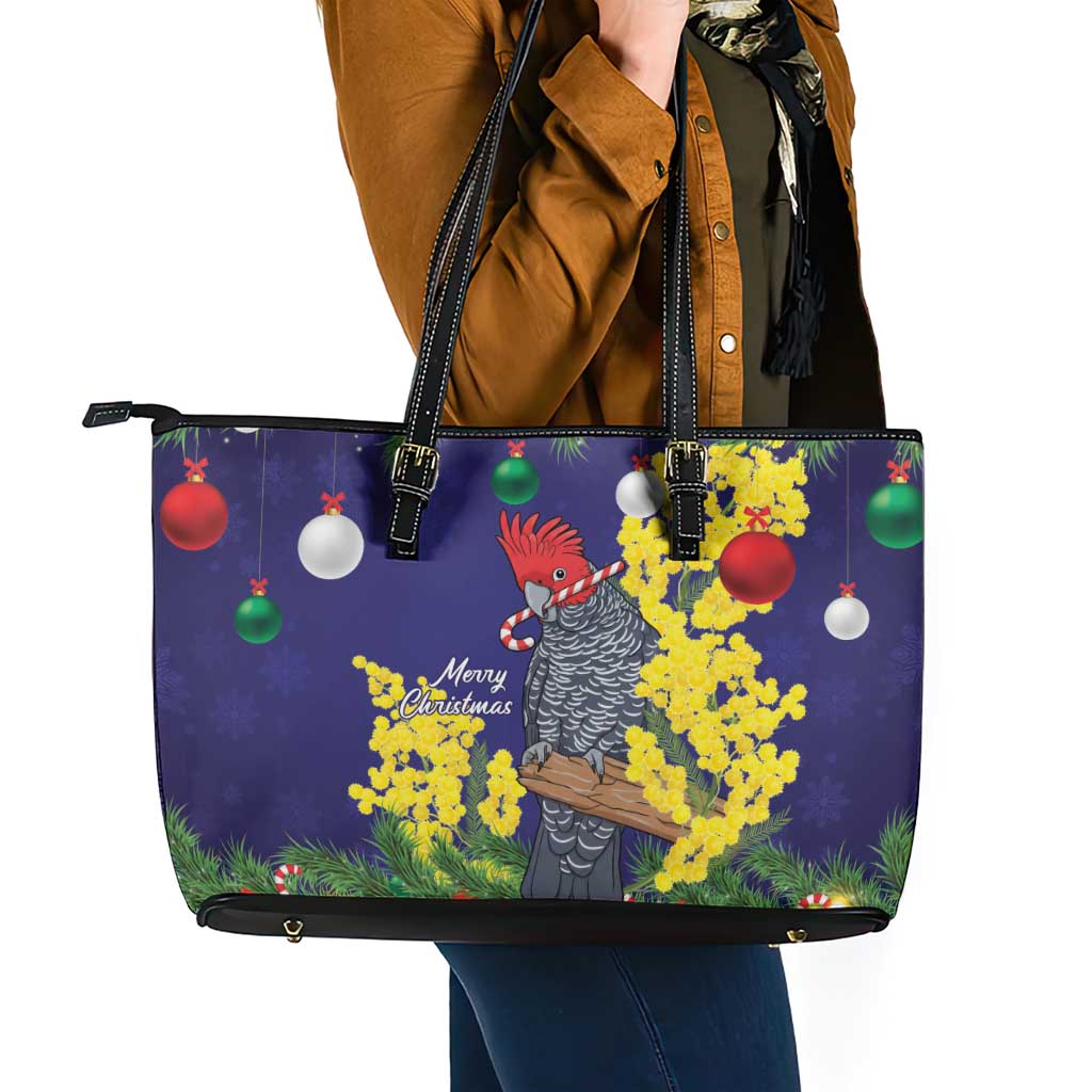 Australia Gang-gang Cockatoo Christmas Leather Tote Bag Callocephalon Fimbriatum Golden Wattle Blue - Aussie Hoodie