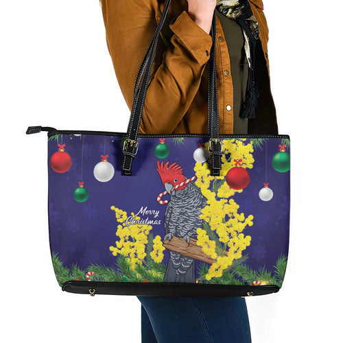Australia Gang-gang Cockatoo Christmas Leather Tote Bag Callocephalon Fimbriatum Golden Wattle Blue - Aussie Hoodie