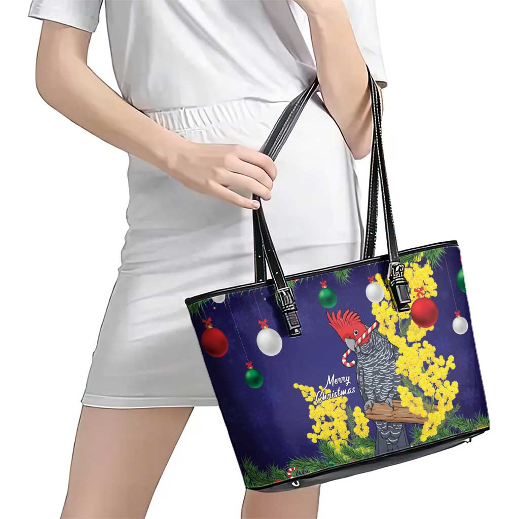 Australia Gang-gang Cockatoo Christmas Leather Tote Bag Callocephalon Fimbriatum Golden Wattle Blue - Aussie Hoodie
