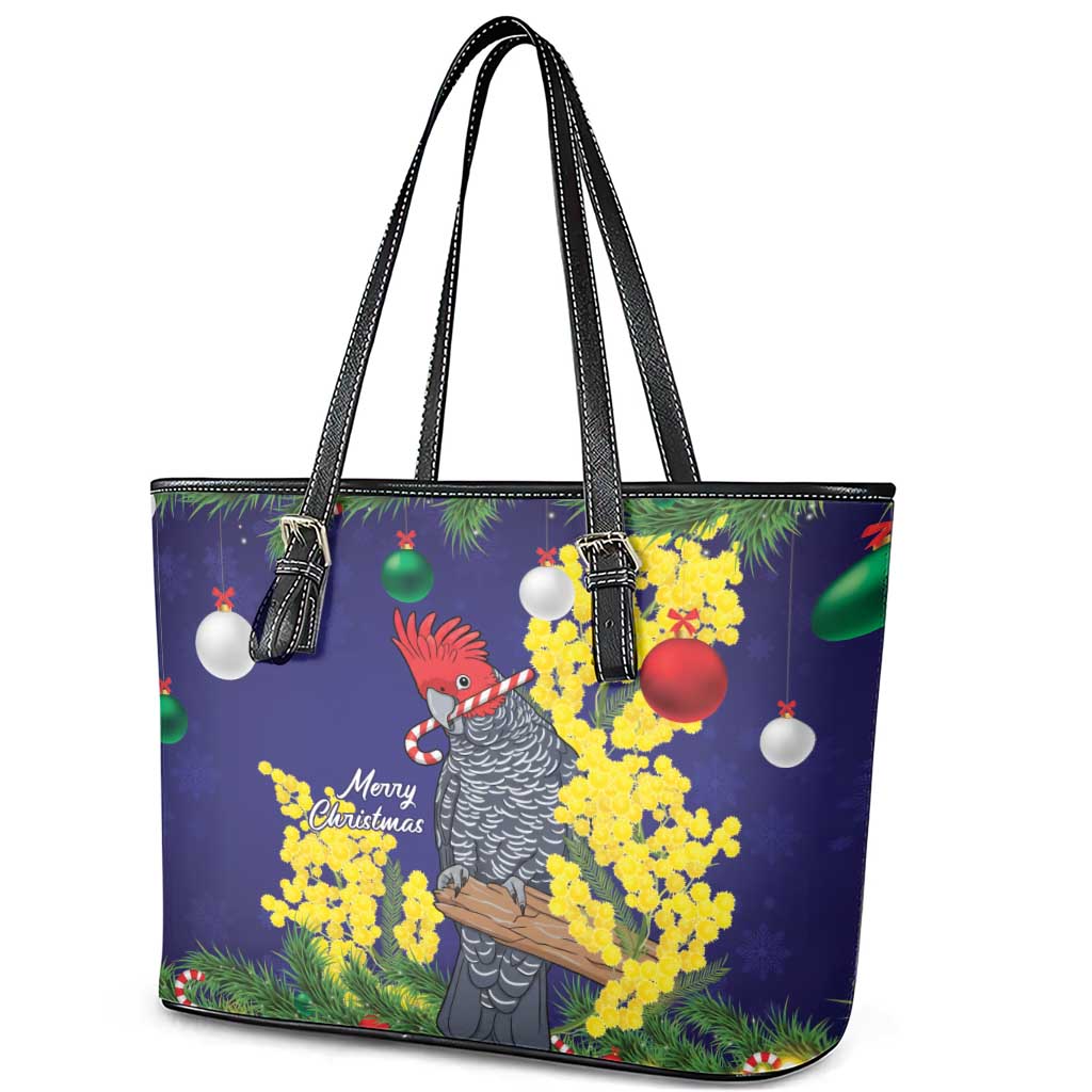 Australia Gang-gang Cockatoo Christmas Leather Tote Bag Callocephalon Fimbriatum Golden Wattle Blue - Aussie Hoodie