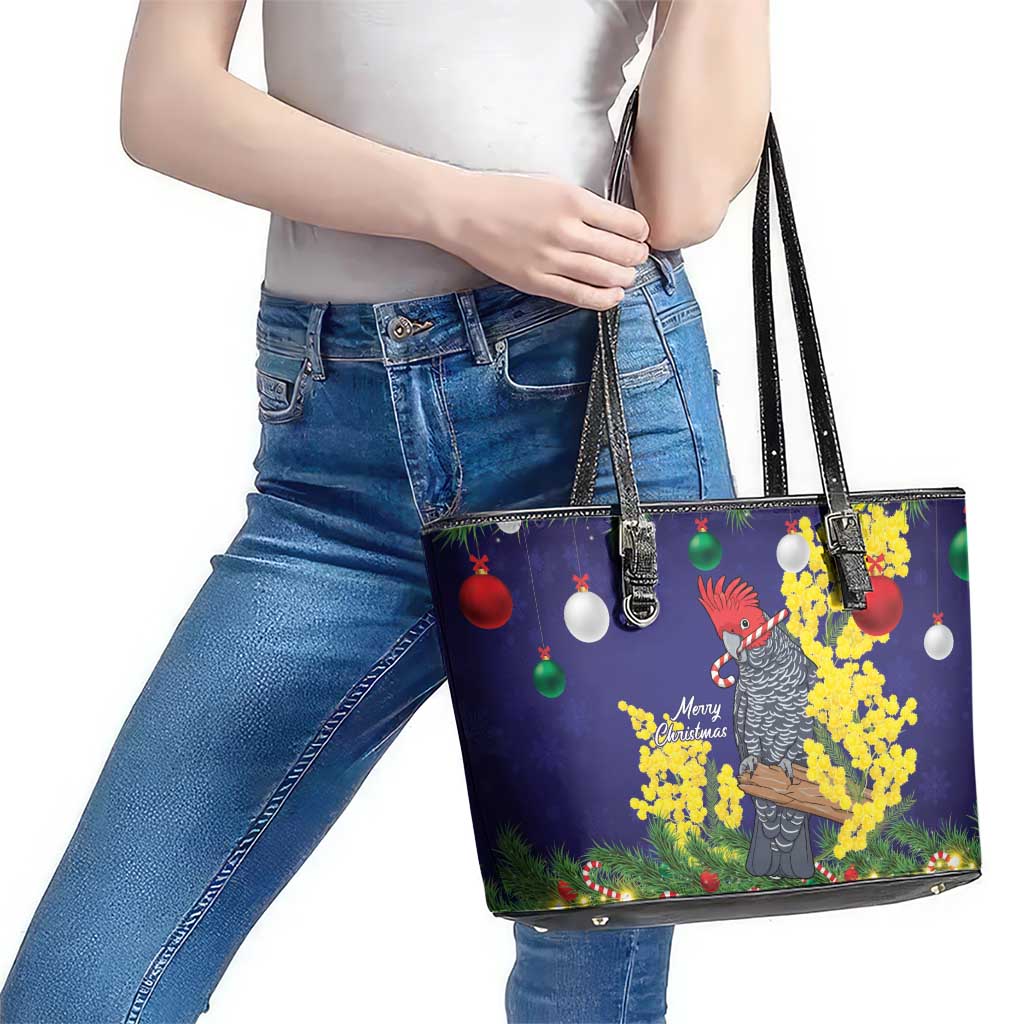 Australia Gang-gang Cockatoo Christmas Leather Tote Bag Callocephalon Fimbriatum Golden Wattle Blue - Aussie Hoodie