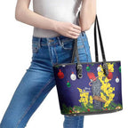 Australia Gang-gang Cockatoo Christmas Leather Tote Bag Callocephalon Fimbriatum Golden Wattle Blue - Aussie Hoodie