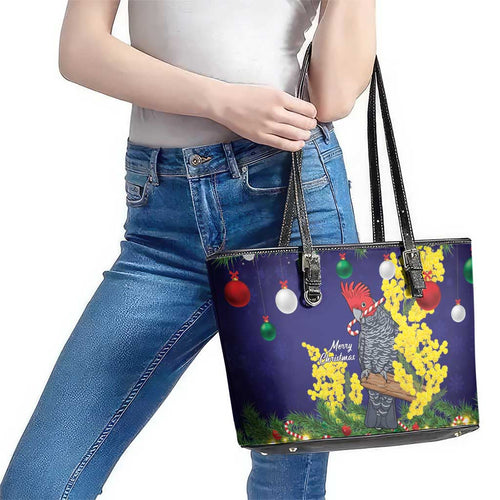 Australia Gang-gang Cockatoo Christmas Leather Tote Bag Callocephalon Fimbriatum Golden Wattle Blue - Aussie Hoodie
