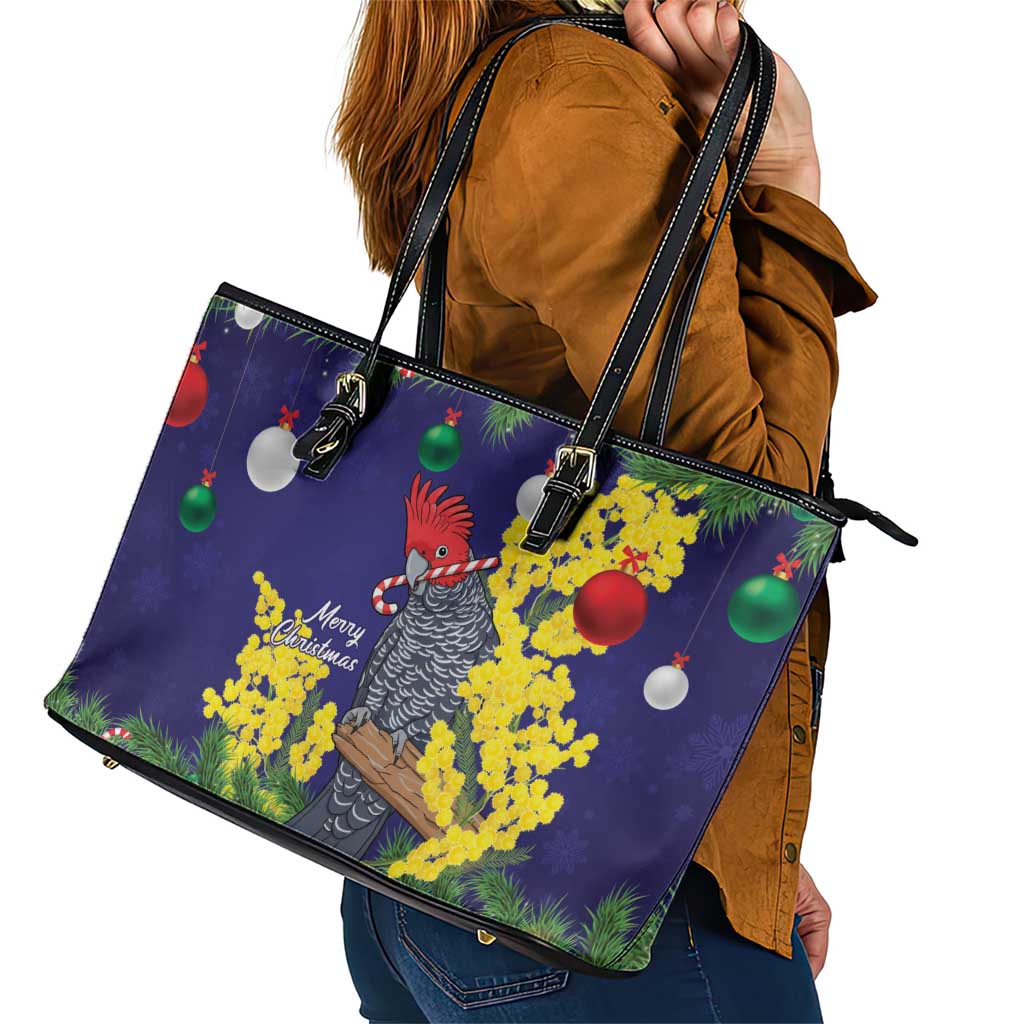 Australia Gang-gang Cockatoo Christmas Leather Tote Bag Callocephalon Fimbriatum Golden Wattle Blue - Aussie Hoodie