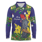 Australia Gang-gang Cockatoo Christmas Long Sleeve Polo Shirt Callocephalon Fimbriatum Golden Wattle Blue - Aussie Hoodie