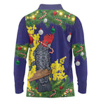 Australia Gang-gang Cockatoo Christmas Long Sleeve Polo Shirt Callocephalon Fimbriatum Golden Wattle Blue - Aussie Hoodie