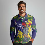 Australia Gang-gang Cockatoo Christmas Long Sleeve Polo Shirt Callocephalon Fimbriatum Golden Wattle Blue - Aussie Hoodie