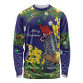 Australia Gang-gang Cockatoo Christmas Long Sleeve Shirt Callocephalon Fimbriatum Golden Wattle Blue - Aussie Hoodie
