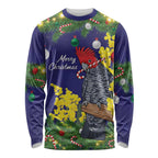 Australia Gang-gang Cockatoo Christmas Long Sleeve Shirt Callocephalon Fimbriatum Golden Wattle Blue - Aussie Hoodie