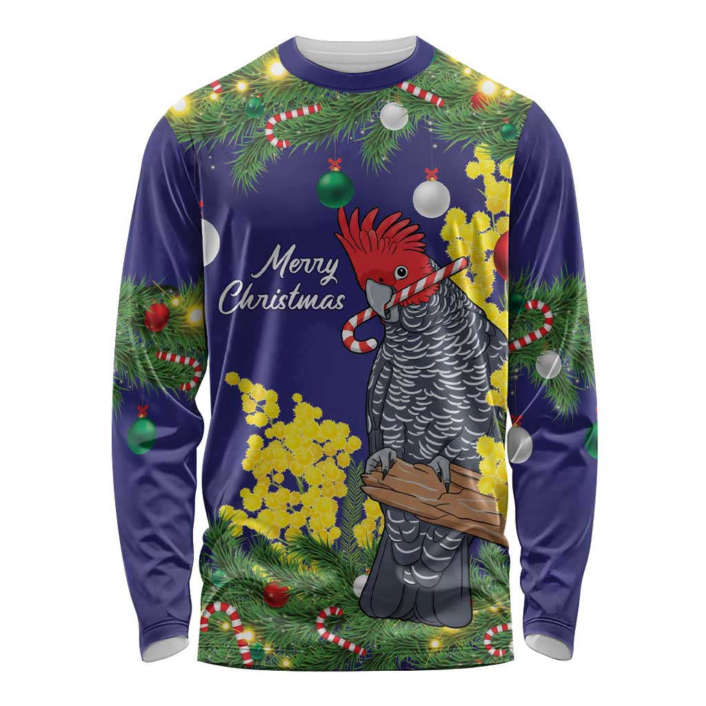 Australia Gang-gang Cockatoo Christmas Long Sleeve Shirt Callocephalon Fimbriatum Golden Wattle Blue - Aussie Hoodie
