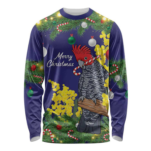 Australia Gang-gang Cockatoo Christmas Long Sleeve Shirt Callocephalon Fimbriatum Golden Wattle Blue - Aussie Hoodie