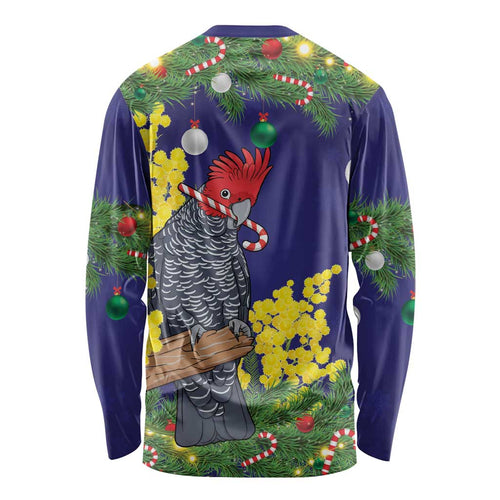 Australia Gang-gang Cockatoo Christmas Long Sleeve Shirt Callocephalon Fimbriatum Golden Wattle Blue - Aussie Hoodie
