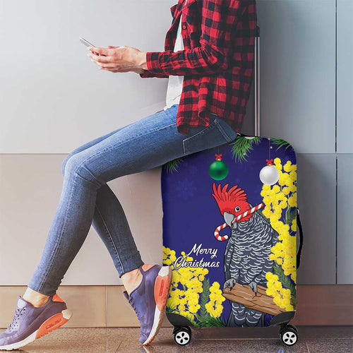 Australia Gang-gang Cockatoo Christmas Luggage Cover Callocephalon Fimbriatum Golden Wattle Blue - Aussie Hoodie