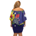 Australia Gang-gang Cockatoo Christmas Off Shoulder Short Dress Callocephalon Fimbriatum Golden Wattle Blue - Aussie Hoodie