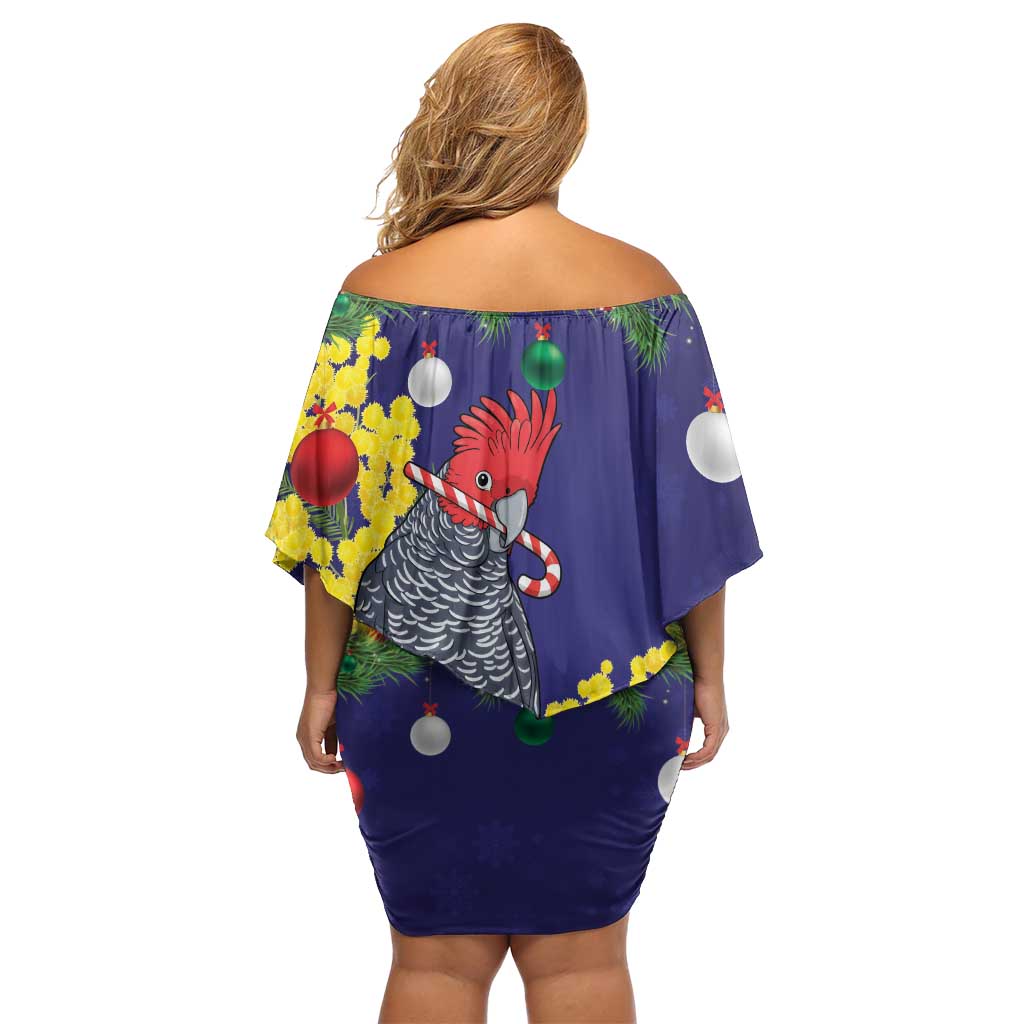 Australia Gang-gang Cockatoo Christmas Off Shoulder Short Dress Callocephalon Fimbriatum Golden Wattle Blue - Aussie Hoodie